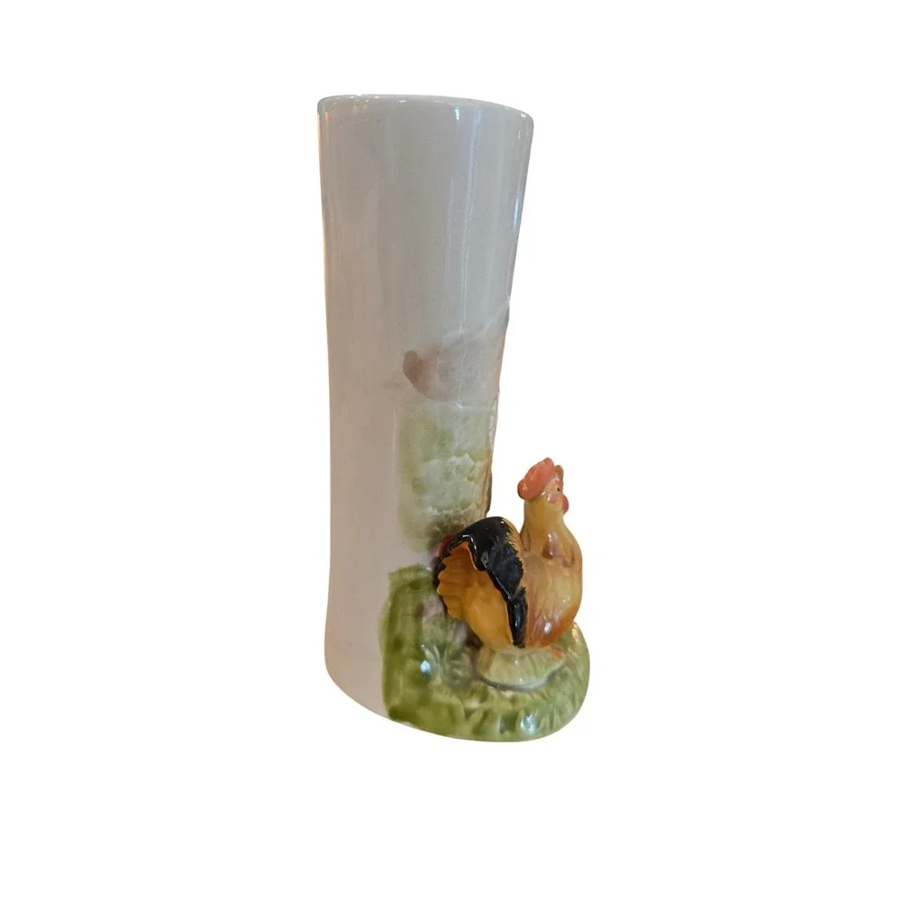 Vintage Otagiri  Bud Vase Farm Rooster  Embossed Farm Scene ‎ Japan 1982 Chicken